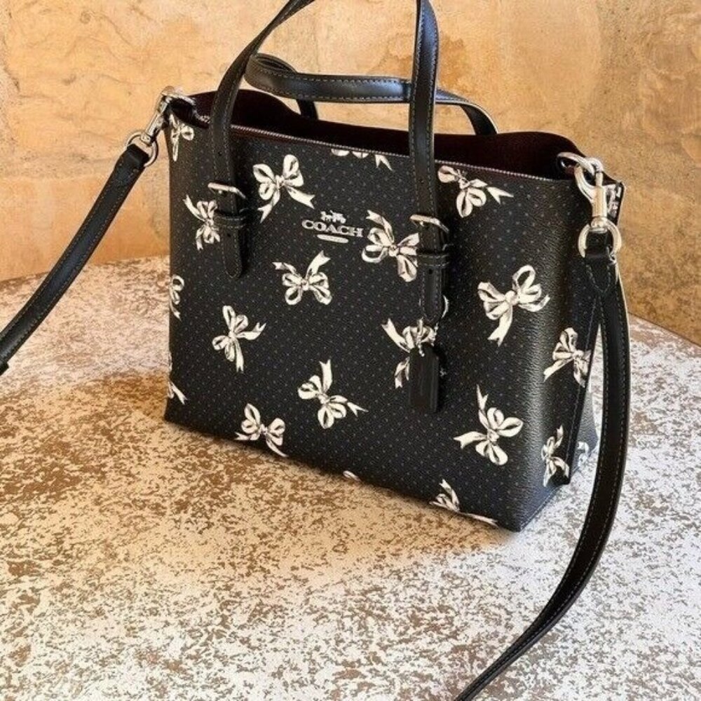 Coach Bow Black&White leather Mollie 25 handbag crossbody satchel NWT Authentic
